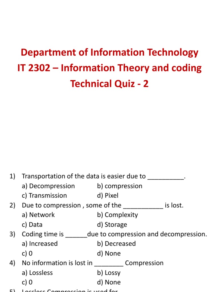 Objective Questions - 2 (Information Theory and Coding) | PDF | Data ...