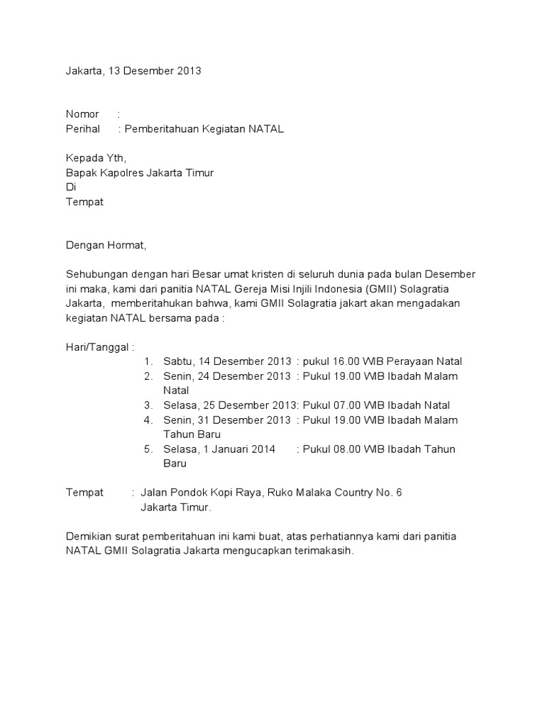 Contoh Surat Pemberitahuan Kegiatan Pengajian