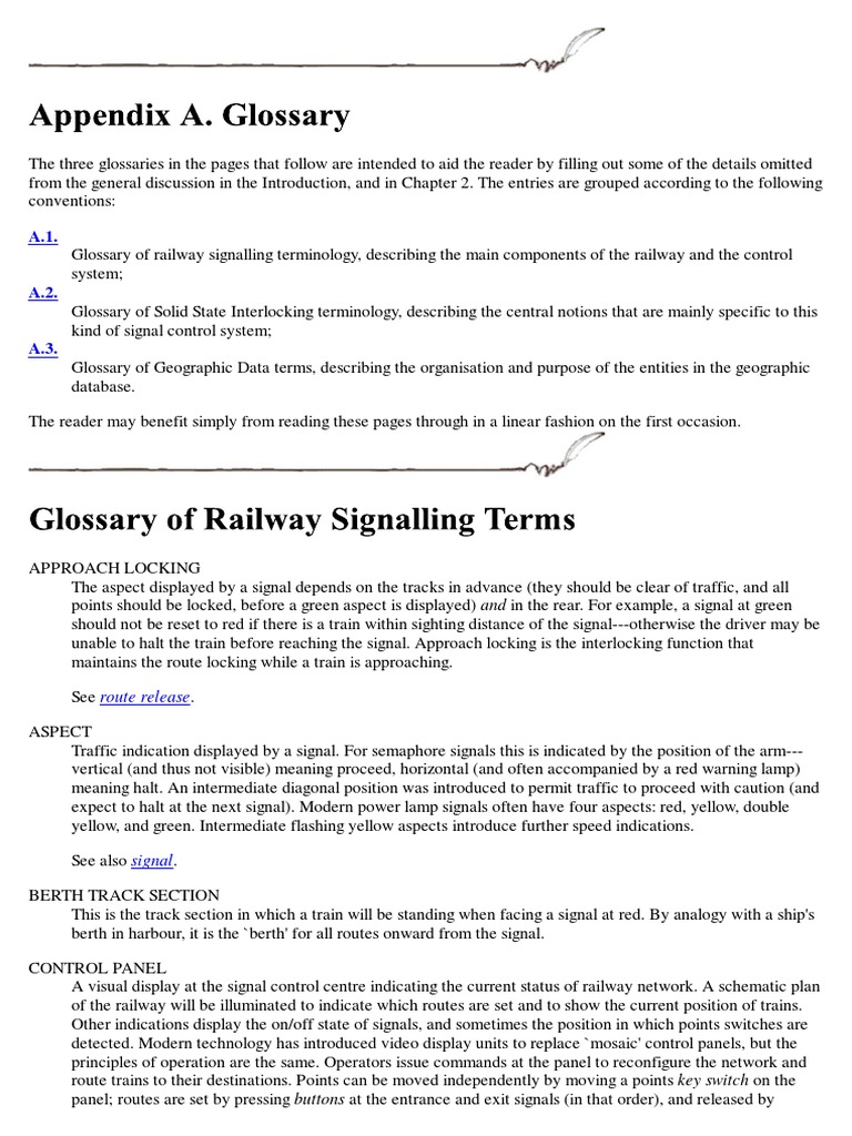 Glossary of Railway Signalling Terms, SSI Terminology & Geographic Data