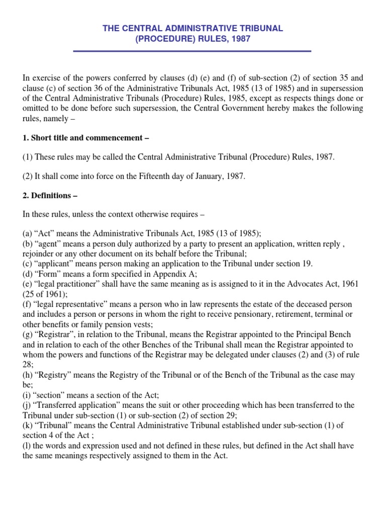 The Central Administrative Tribunal (Procedure) Rules, 1987 PDF