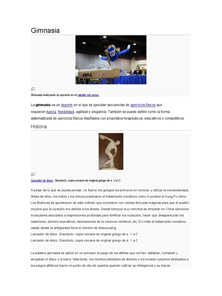 Historia y disciplinas de la gimnasia | PDF | Gimnasia | Deportes de verano