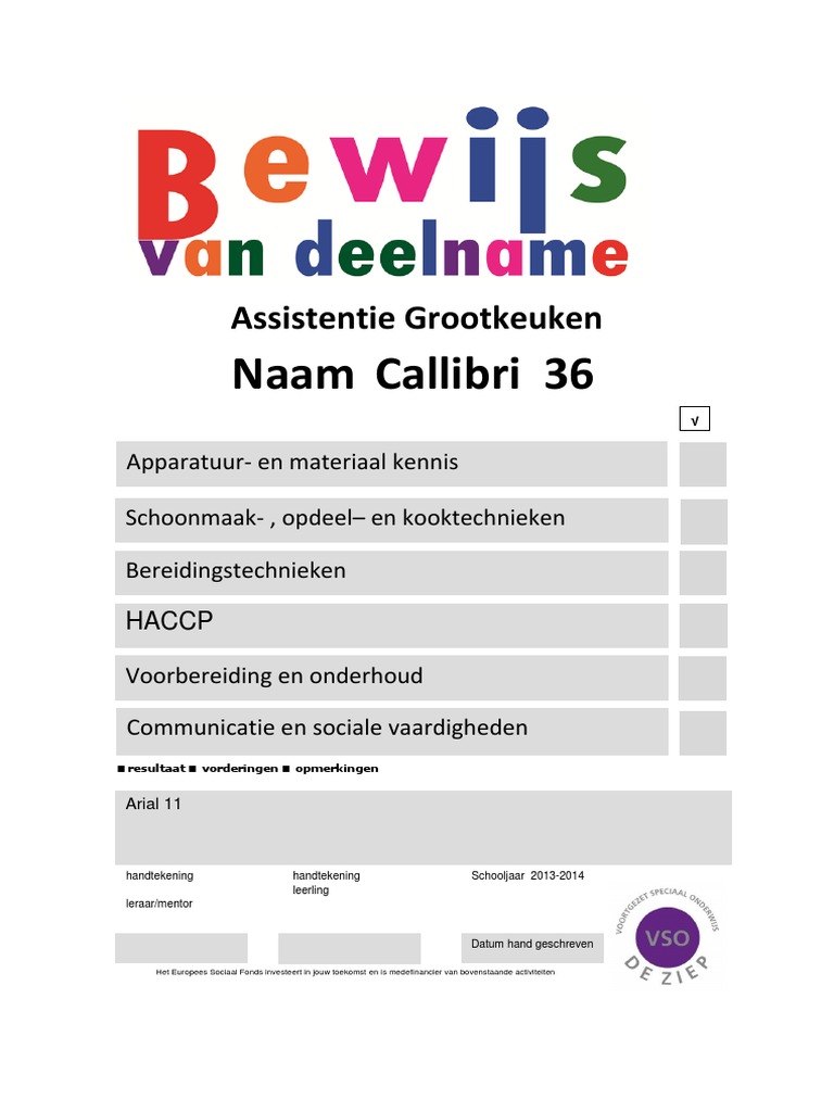 Format Bewijs Van Deelname Assistentie Grootkeuken PDF