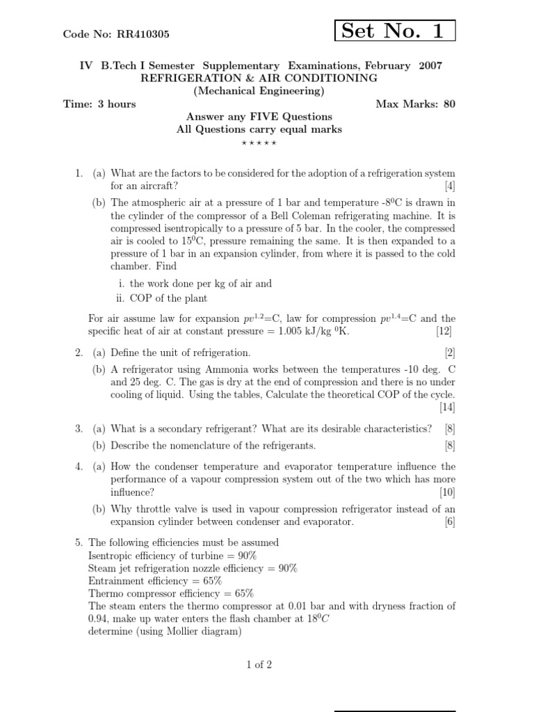 Rr410305 Refrigeration Air Conditioning PDF Refrigeration Hvac