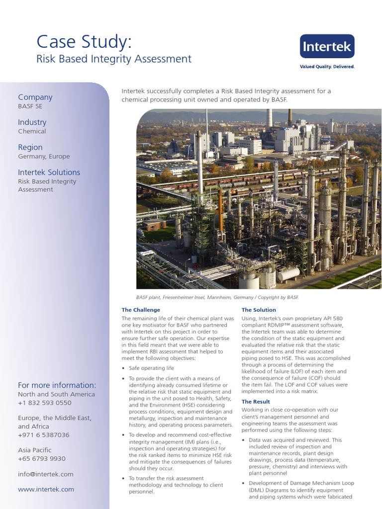 Case Study Risk Based Integrity Assessment | PDF | Risk | Business