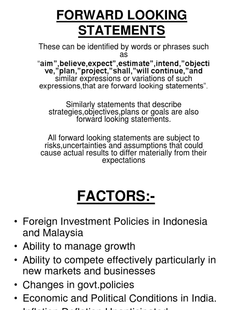 Forward Looking Statements: Ve,