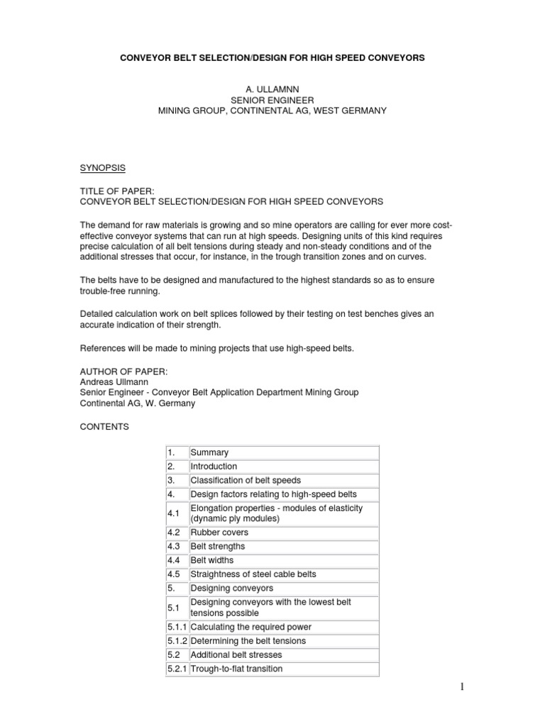 3 Conveyor Belt Selection Design For High Speed Conveyors Pdf Belt