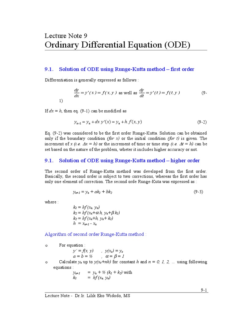 ODE Solutions: Runge-Kutta Methods | PDF | Ordinary Differential ...
