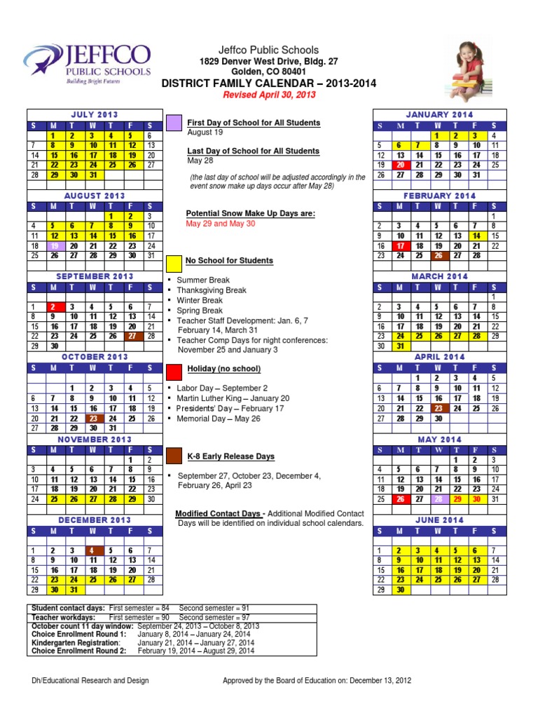 Jeffco Schools 2013-2014 Family Calendar | PDF