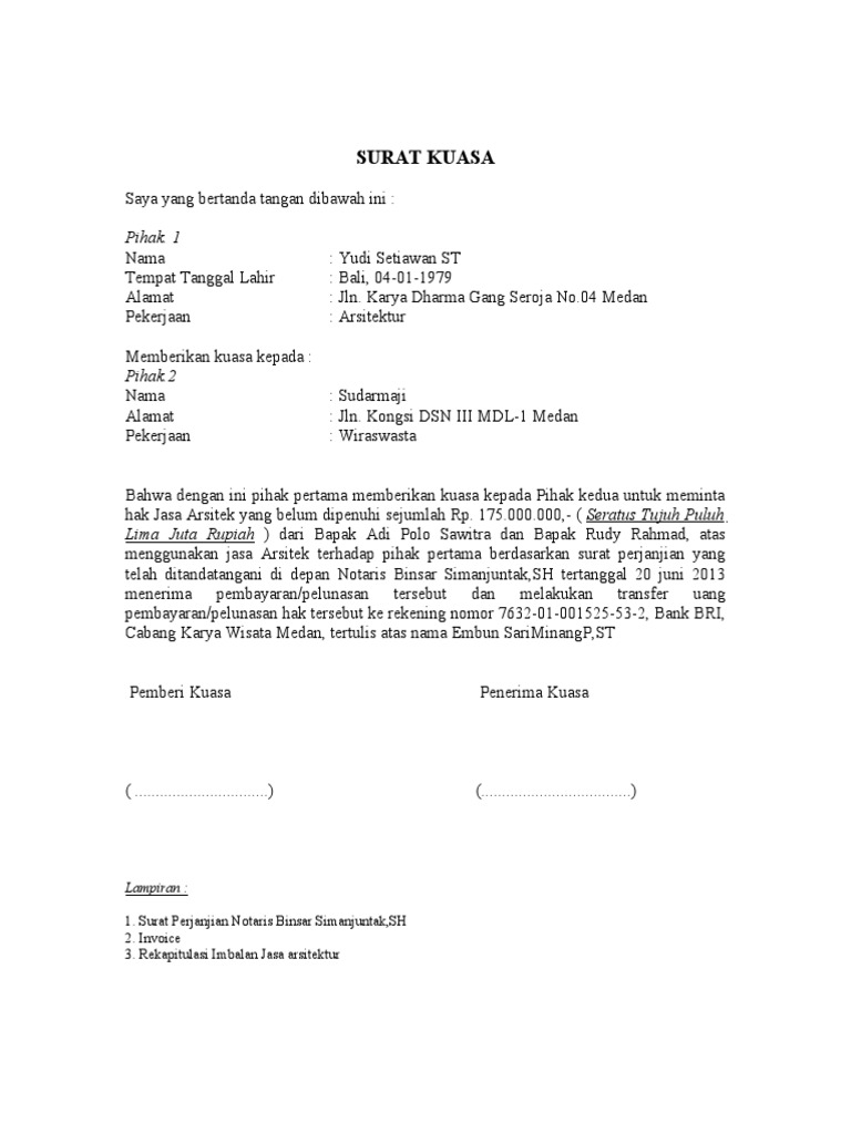 Contoh Surat Kuasa Penagihan Hutang Doc