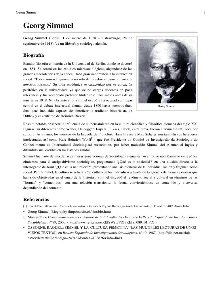 Georg Simmel PDF | PDF | Filosofia Alemana | Filosofía contemporánea