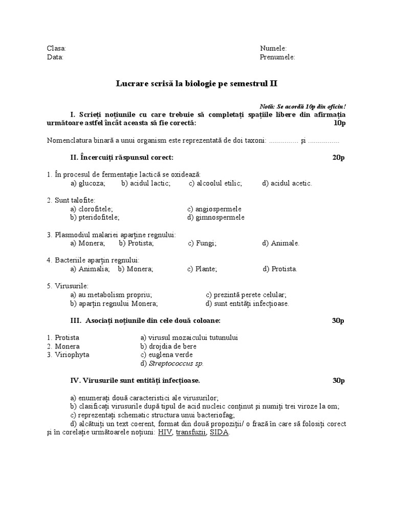 Teza Romana Clasa 9 Sem 2