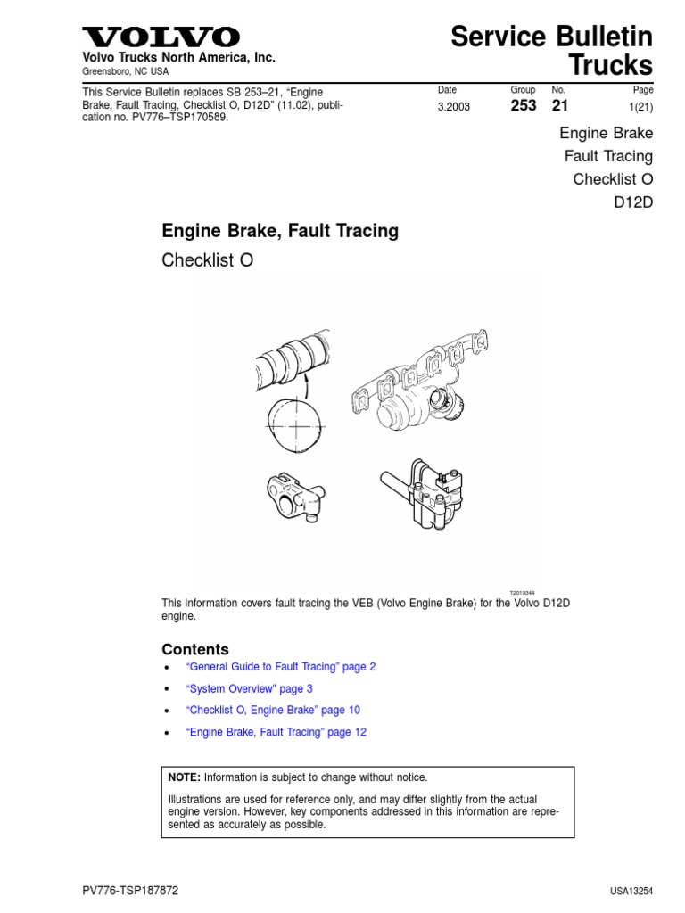 Volvo D12D Engine Brake Fault Guide | PDF | Throttle | Piston