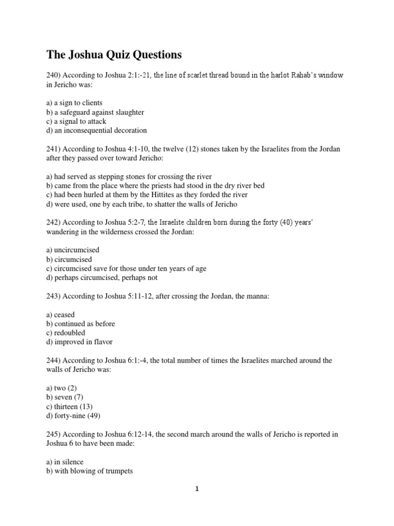 The Joshua Quiz Questions | PDF | Joshua | Israelites