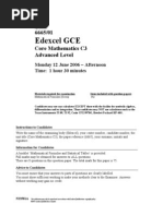 Edexcel GCE: 6665/01 Core Mathematics C3 Advanced Level