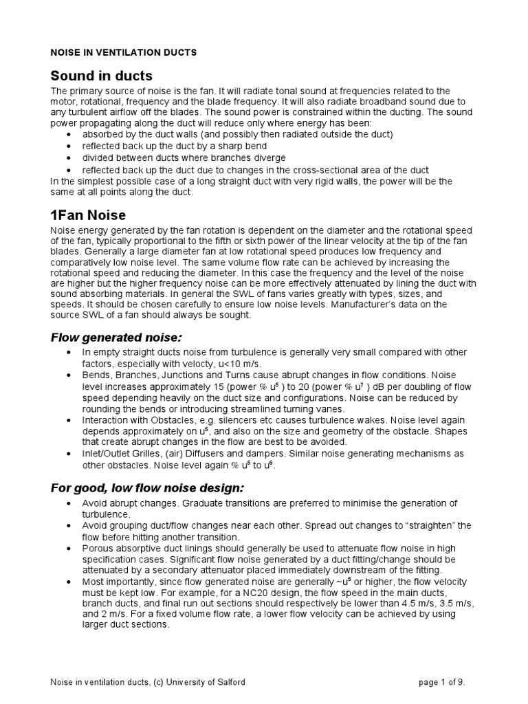 Ventilation Duct Noise Reduction Guide | PDF | Duct (Flow) | Mechanical Fan