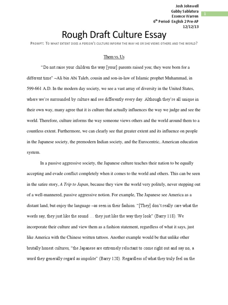 Rough Draft Culture Essay | Marriage | Culture (General)