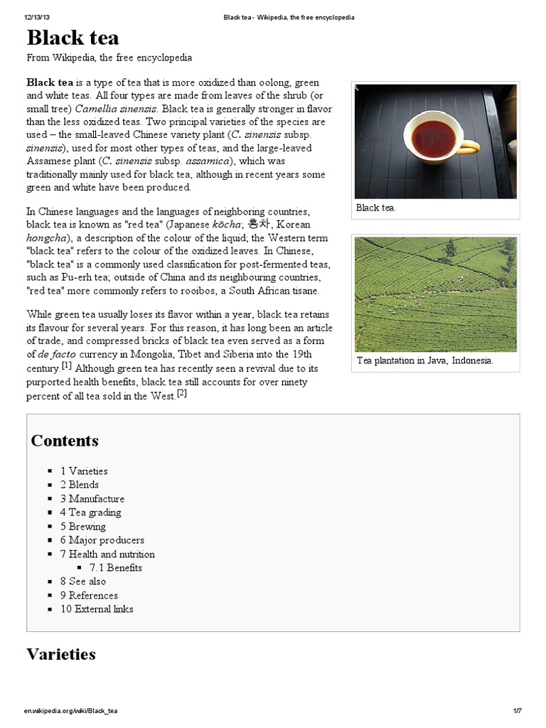 Black Tea - Wikipedia, The Free Encyclopedia | PDF | Tea | Non ...