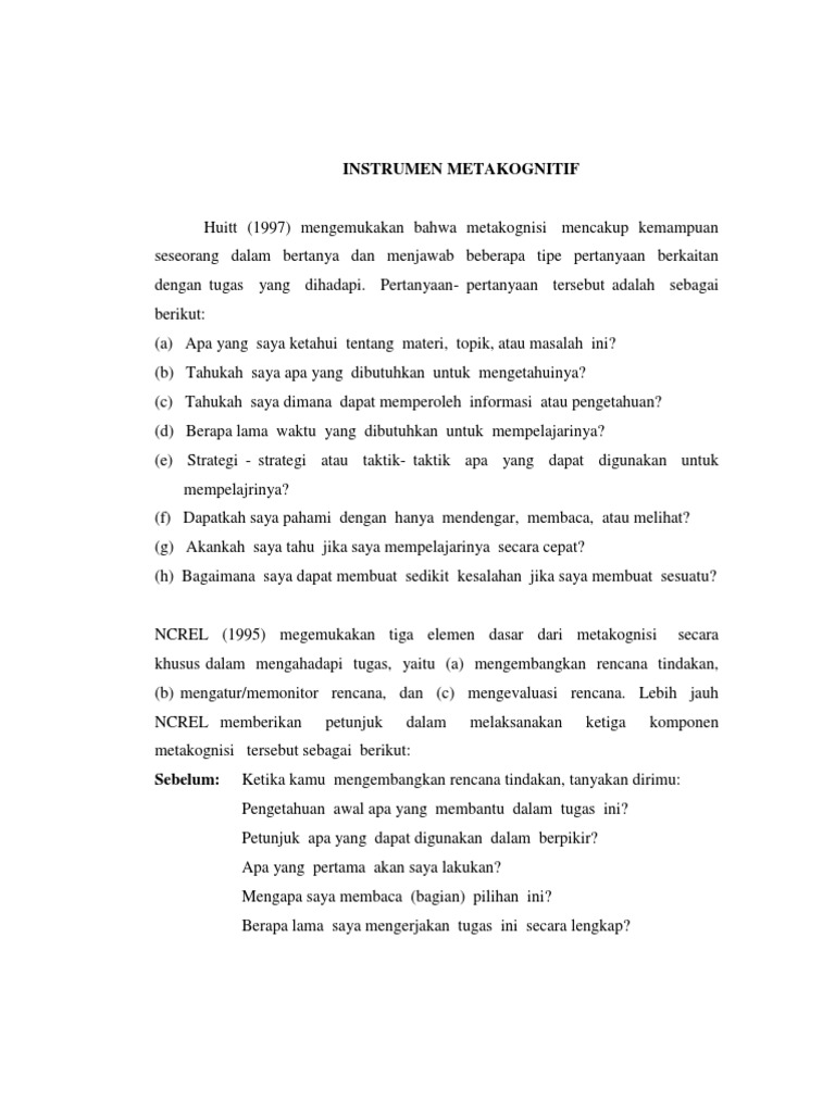 Instrumen Metakognitif