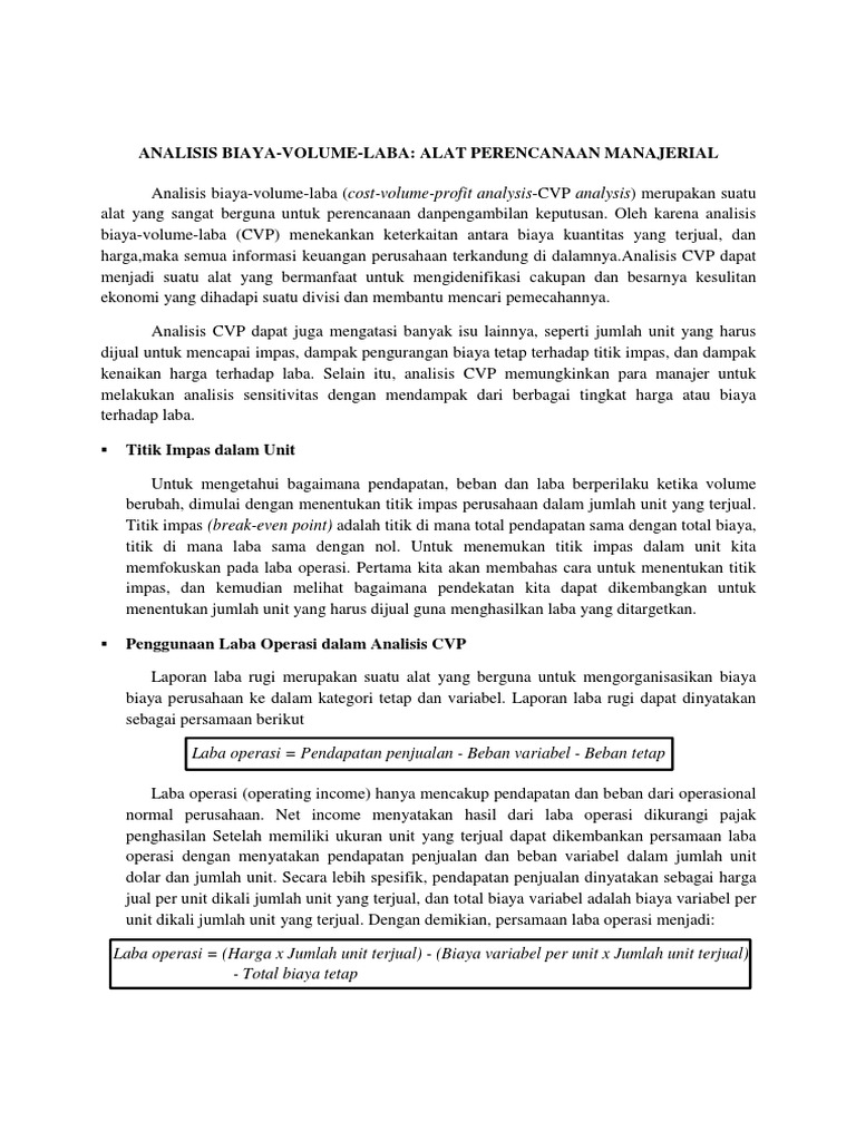 Analisis Biaya Volume Laba
