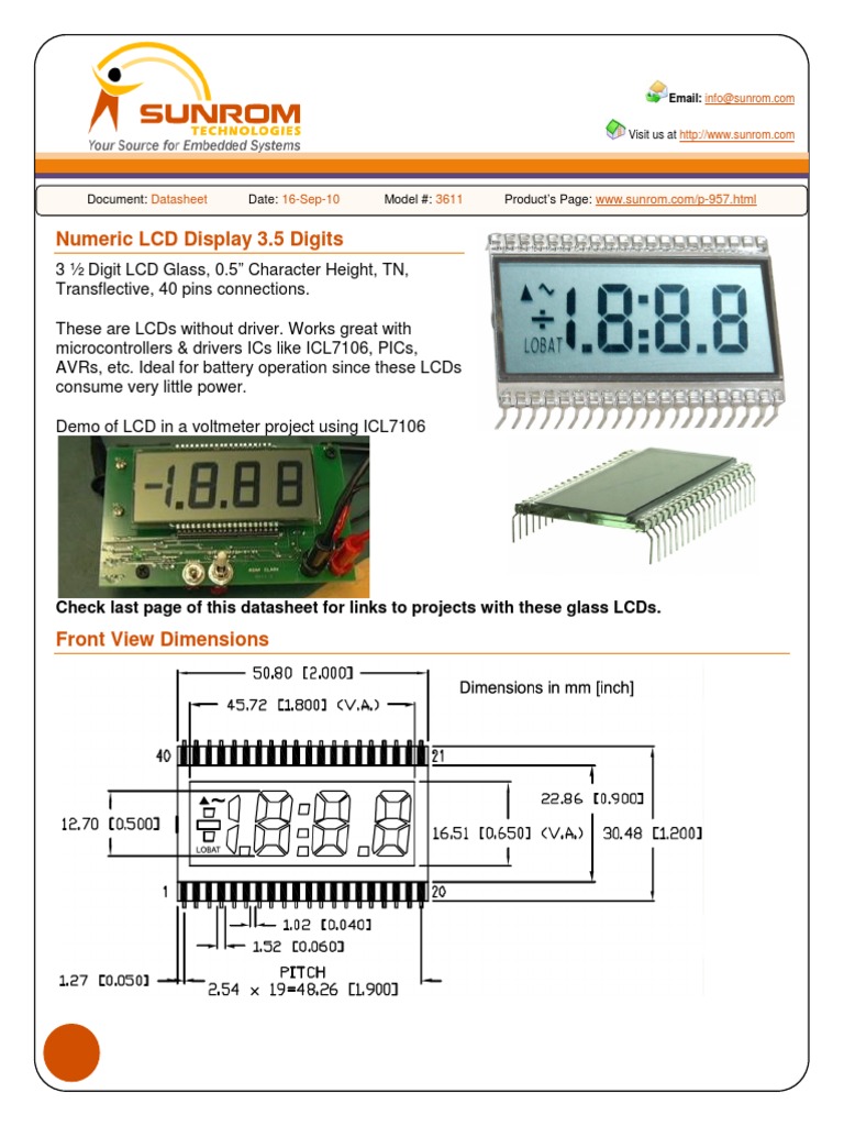 Numeric LCD Display 3.5 Digits: Datasheet 16-Sep-10 3611 | PDF | Liquid ...