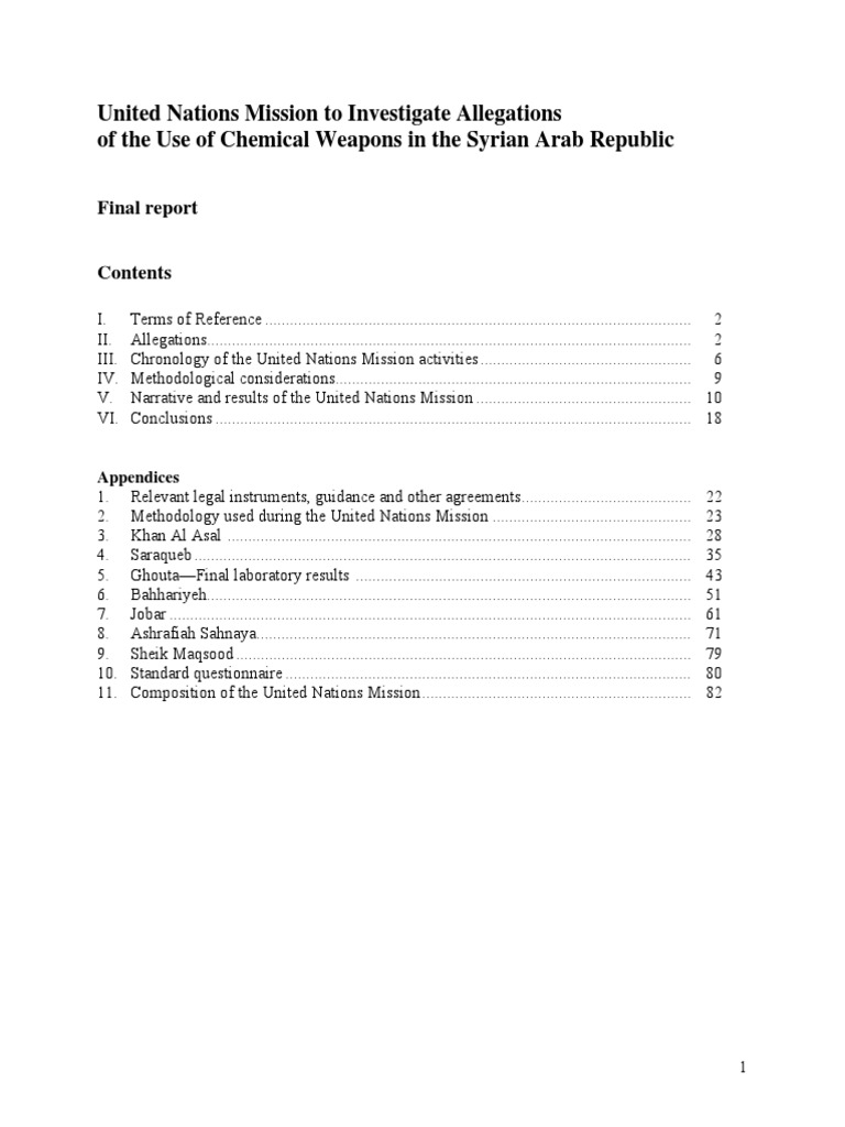 UN Report On Chemical Weapons Use in Syria | PDF | Chemical Weapon ...