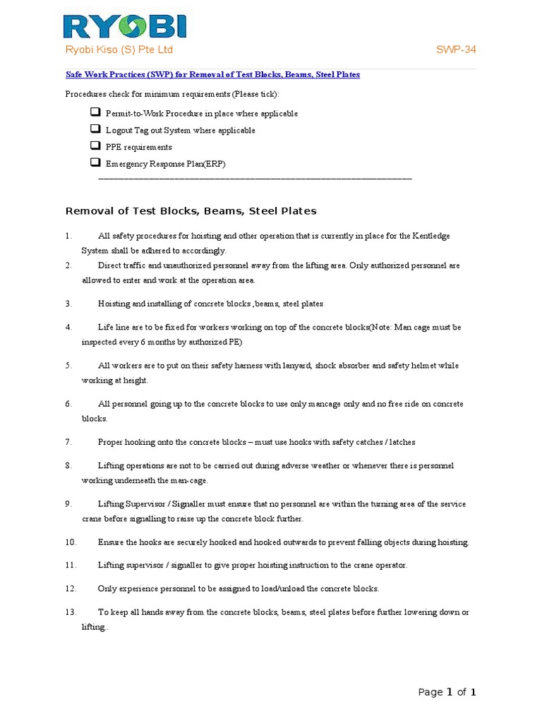 SWP-34 Removal of Test Blocks, Beams, Steel Plates | PDF | Technology ...