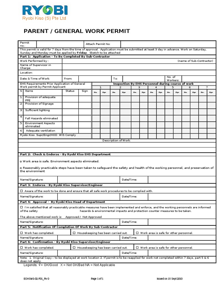 EOHSMS-02-F01 Parent General Work Permit | PDF | Government Information ...