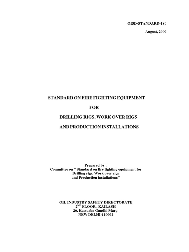 OISD Standard 189: Fire Safety for Rigs | PDF | Pump | Water Supply Network