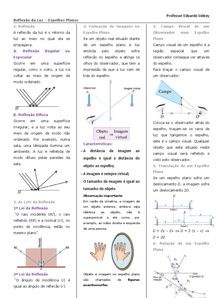 Analise As Proposições A Seguir Sobre A Reflexão Da Luz