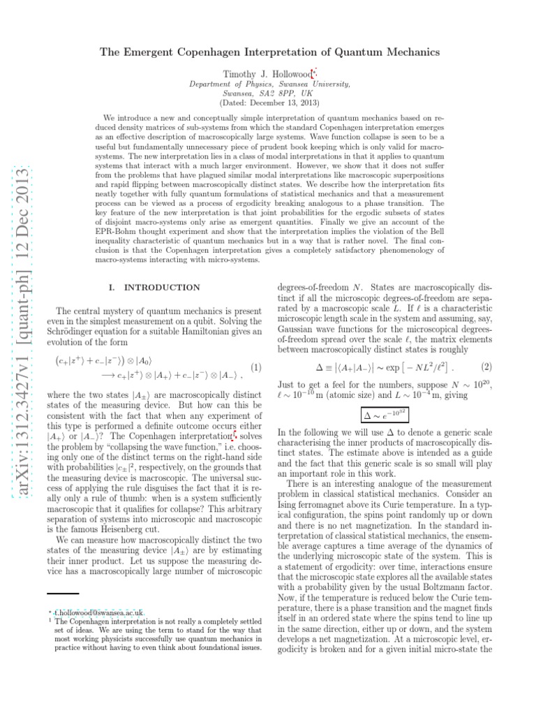 Emergent Copenhagen Interpretation of QM | PDF | Quantum Mechanics ...