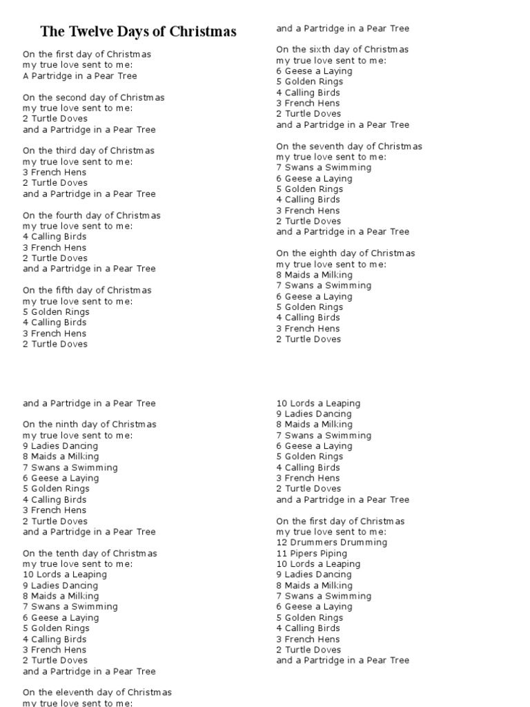 the twelve days of christmas | pdf | cooking, food & wine