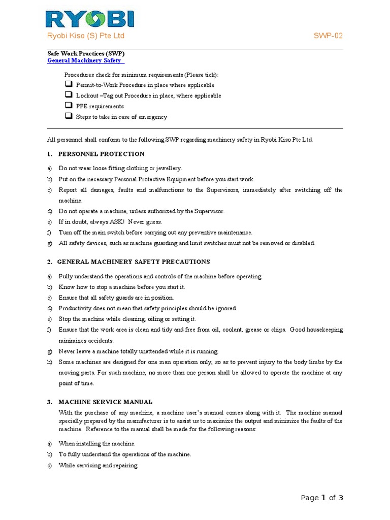 SWP-02 Machinery Safety Daiman | PDF | Technology & Engineering