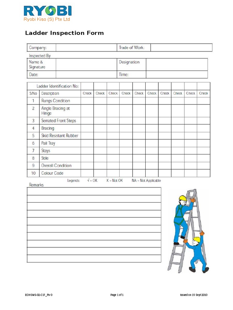 Ryobi Kiso Ladder Inspection Form | PDF