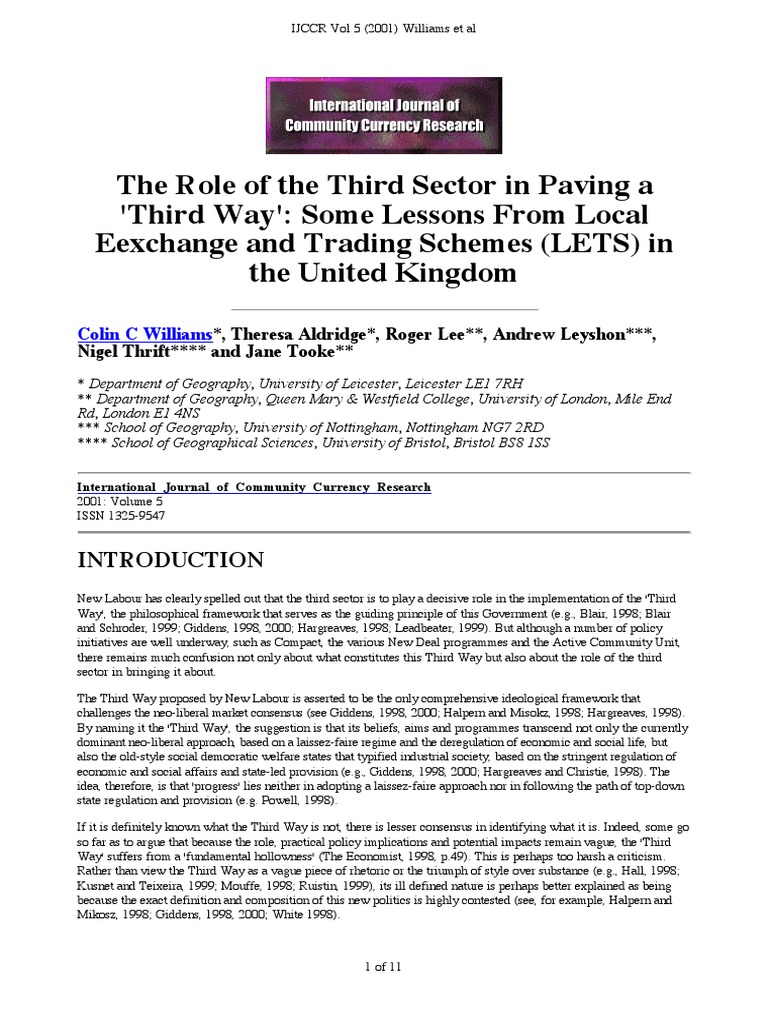 The Role of The Third Sector in Paving A 'Third Way': Some Lessons From ...