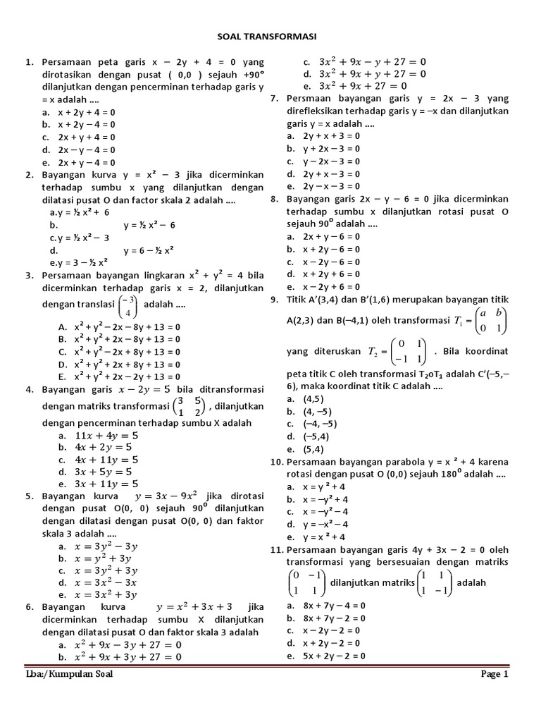 Soal Transformasi Geometri Kelas 9 Smp