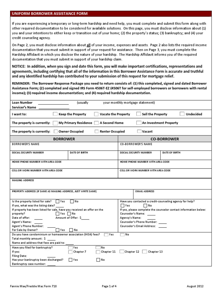710 Fha Form On Hardship | PDF | Freddie Mac | Mortgage Loan