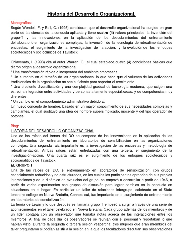 Historia y Fundamentos del DO | PDF | Desarrollo organizacional | Liderazgo