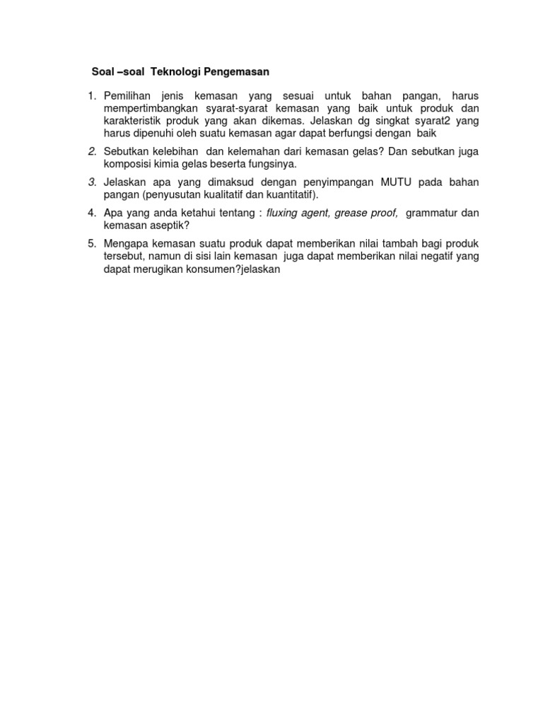 Soal Soal Pengemasan