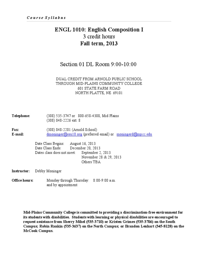 ENGL 1010 English Composition Syllabus | PDF | Sports