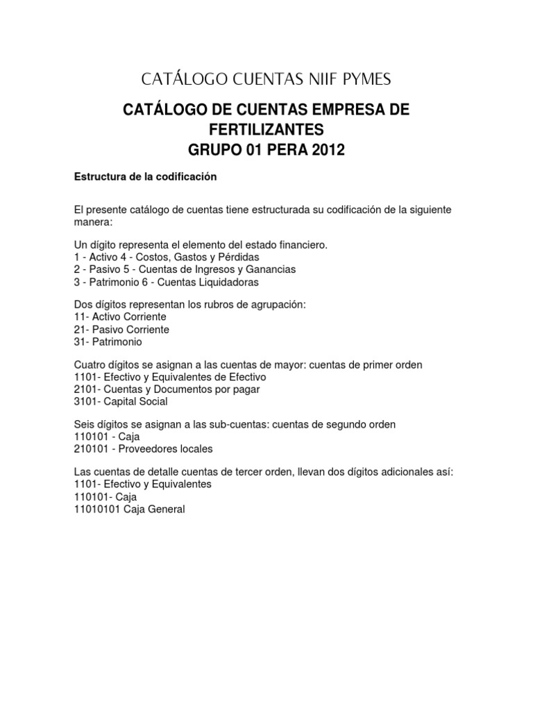 Catálogo de Cuentas NIIF para PYMES | PDF | Contabilidad | Bancos