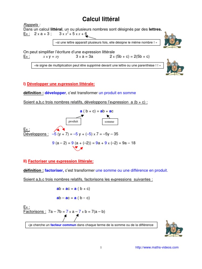 Exercice Calcul Littéral 4ème En Ligne