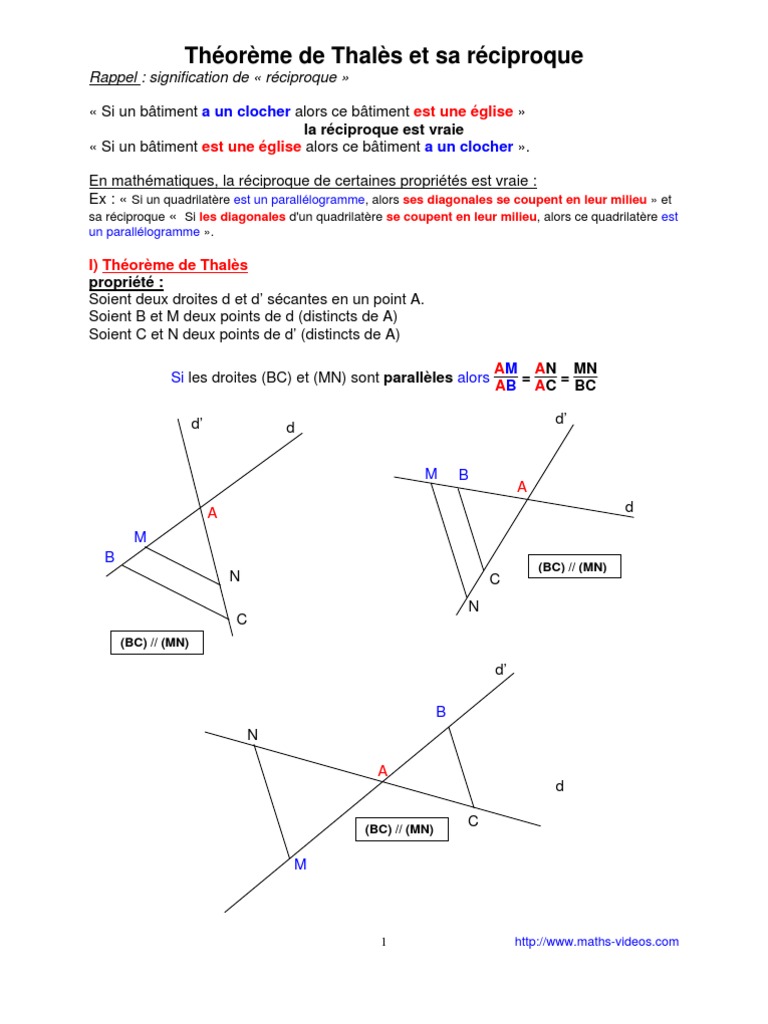 Fiche De Revision Theoreme De Thales théorème de Thalès (agrandissement - réduction) (3ème) | Triangle