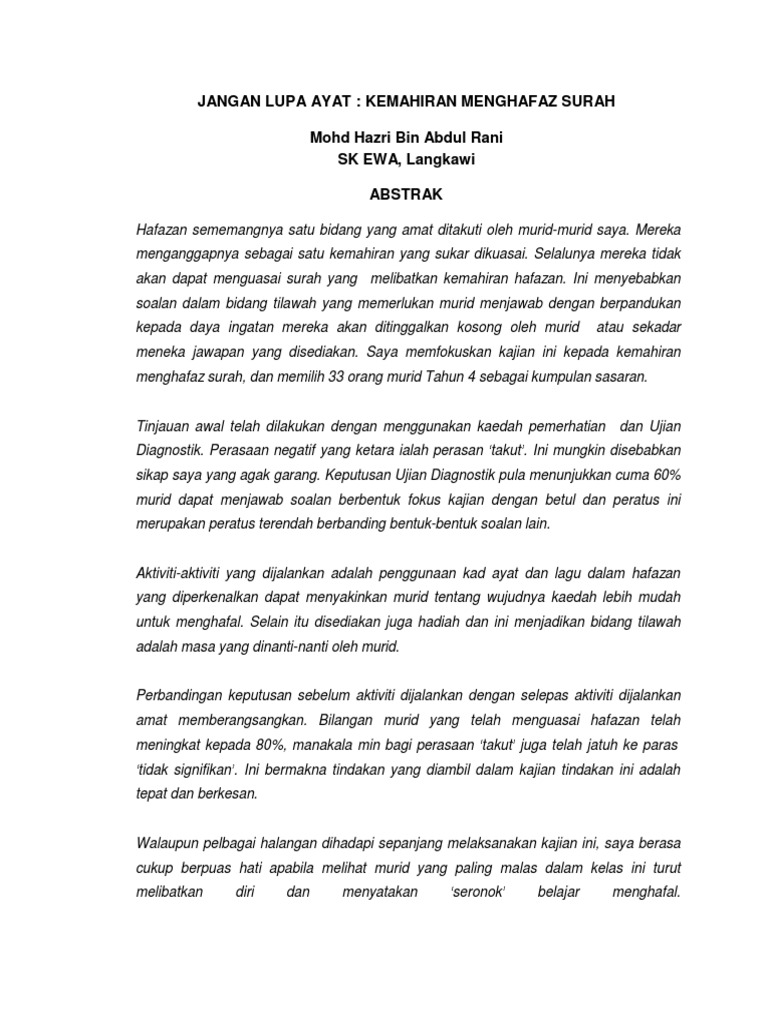 Contoh Kajian Tindakan Pendidikan Islam Contoh Kajian Tindakan Pendidikan Islam