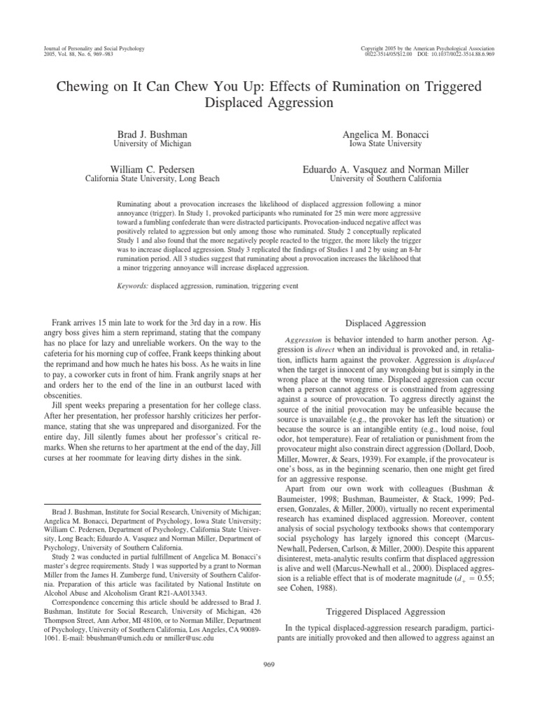 Efects of Rumination Aggression Affect (Psychology)