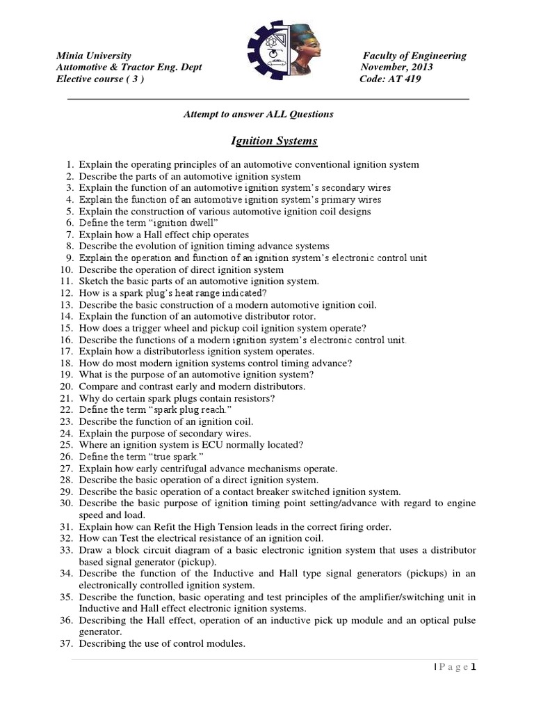 Sheet - Ignition System | PDF | Ignition System | Distributor