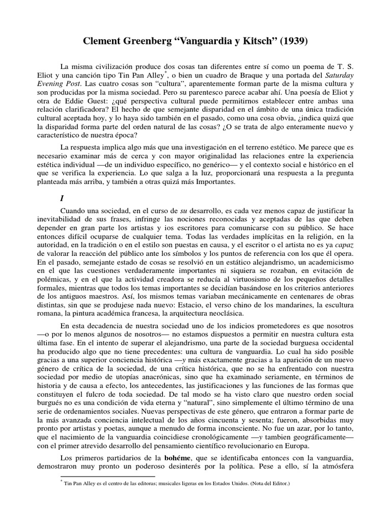 Clement Greenberg Avant Garde And Kitsch 1939 Pdf