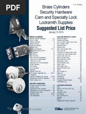 Ilco Brass Cylinder List Price Book 2014