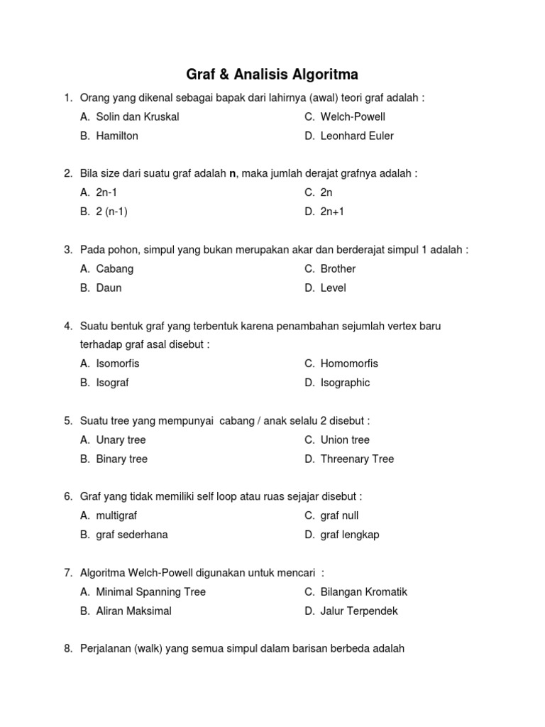 Contoh Soal Dan Jawaban Graph Matematika Diskrit Contoh Soal Terbaru