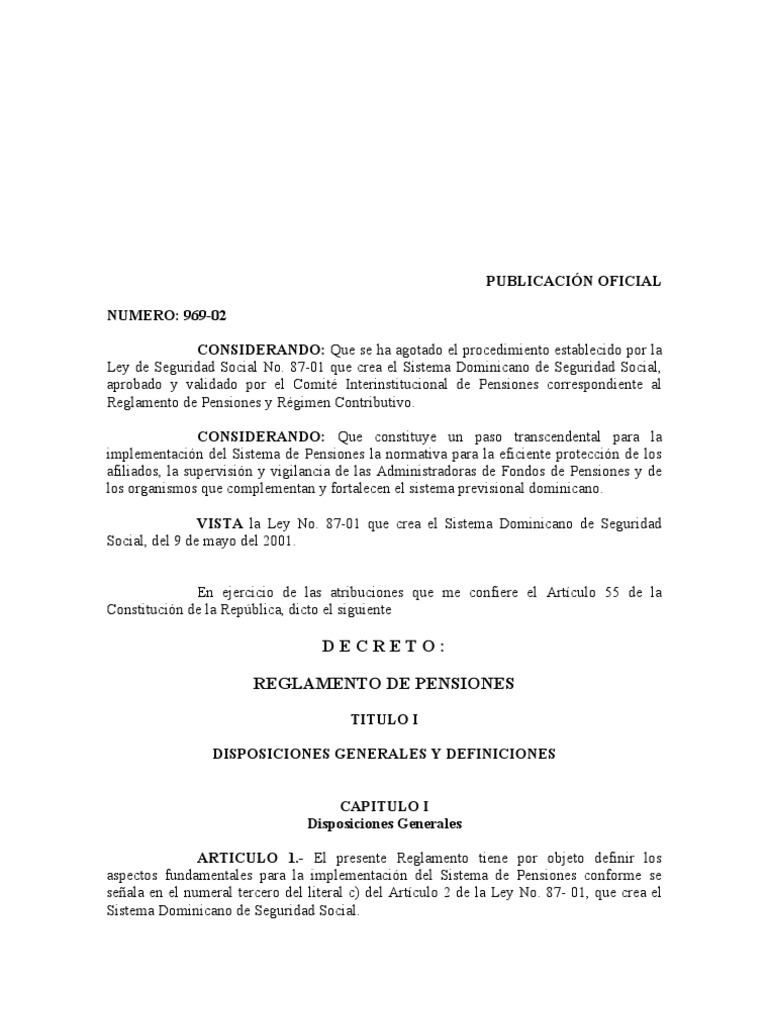 Reglamento de Pensiones en RD | PDF | Fondo de pensiones | Pensión