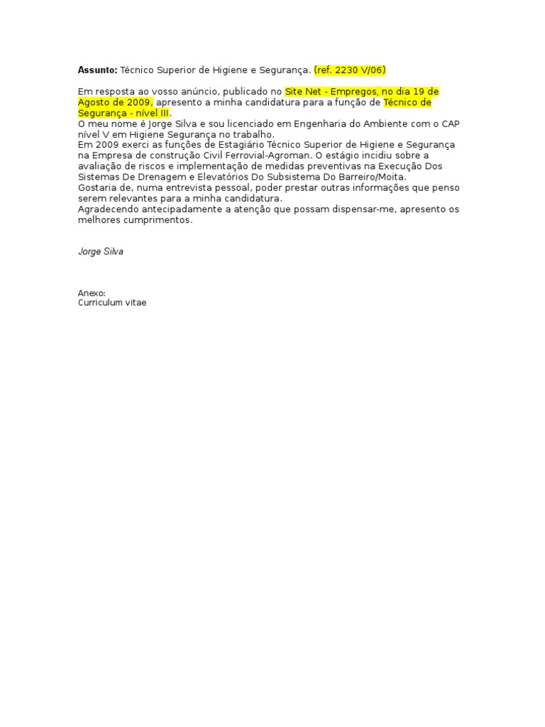 Cartas de Candidatura (Resposta Ao Anúncio) PDF